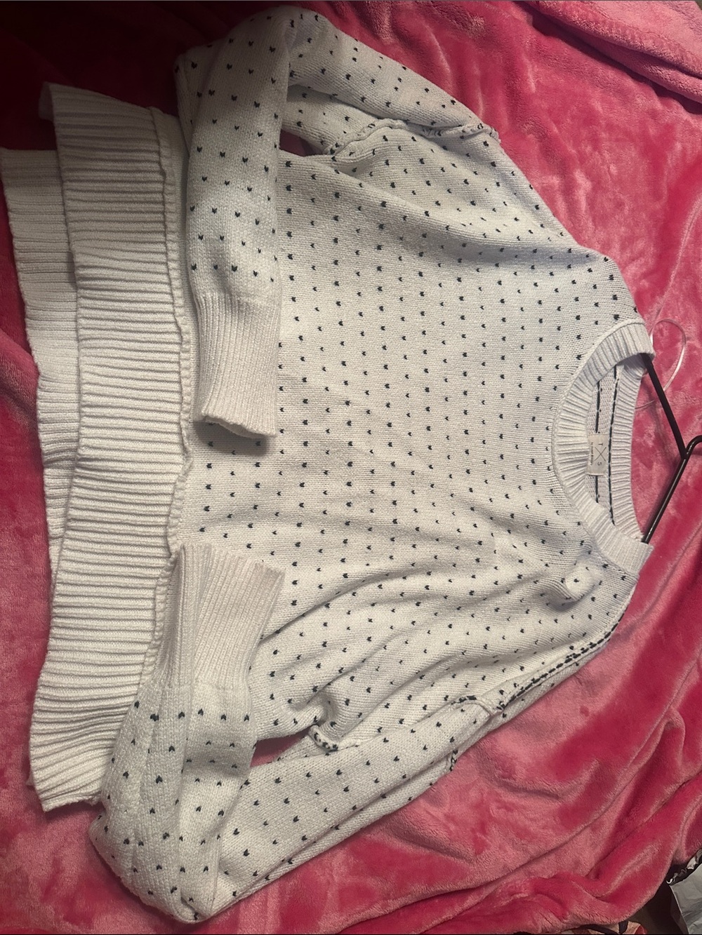 Thread & Supply White Crewneck Sweater with Black Dot Print